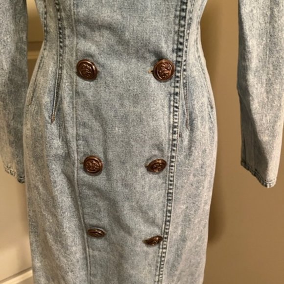 QS International Vintage Military style Denim Dress Size 7/8 - Picture 4 of 5